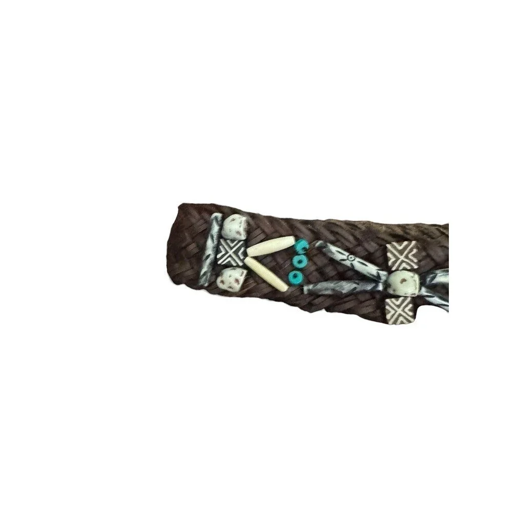 Boho Braided Brown Leather Belt Tribal Beaded Bone Accents One size adjustable